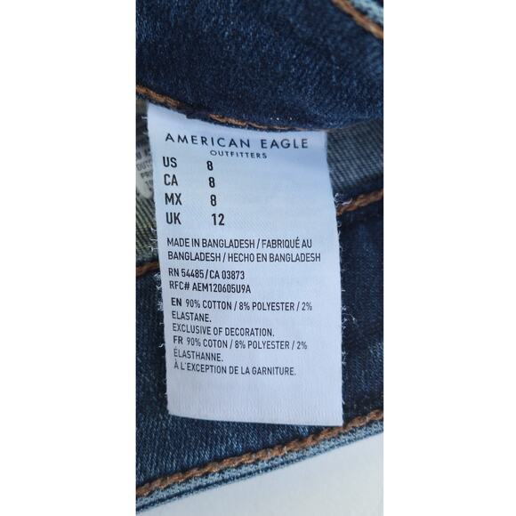 American Eagle Women's Midi Distressed Denim Shorts Blue Size 8 Rolled Hem - Picture 4 of 8